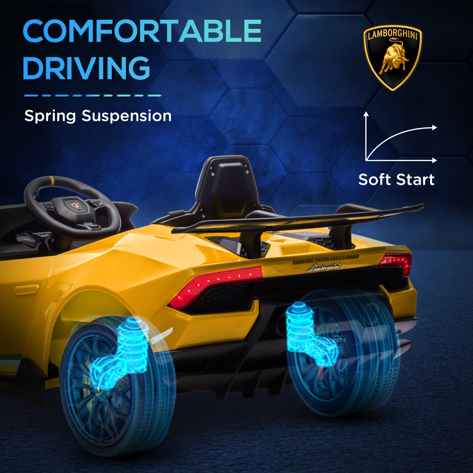 Qaba 12V Lamborghini Huracan Licensed Kids Electric Car with Remote Control, Spring Suspension, Transport Wheels, Yellow 