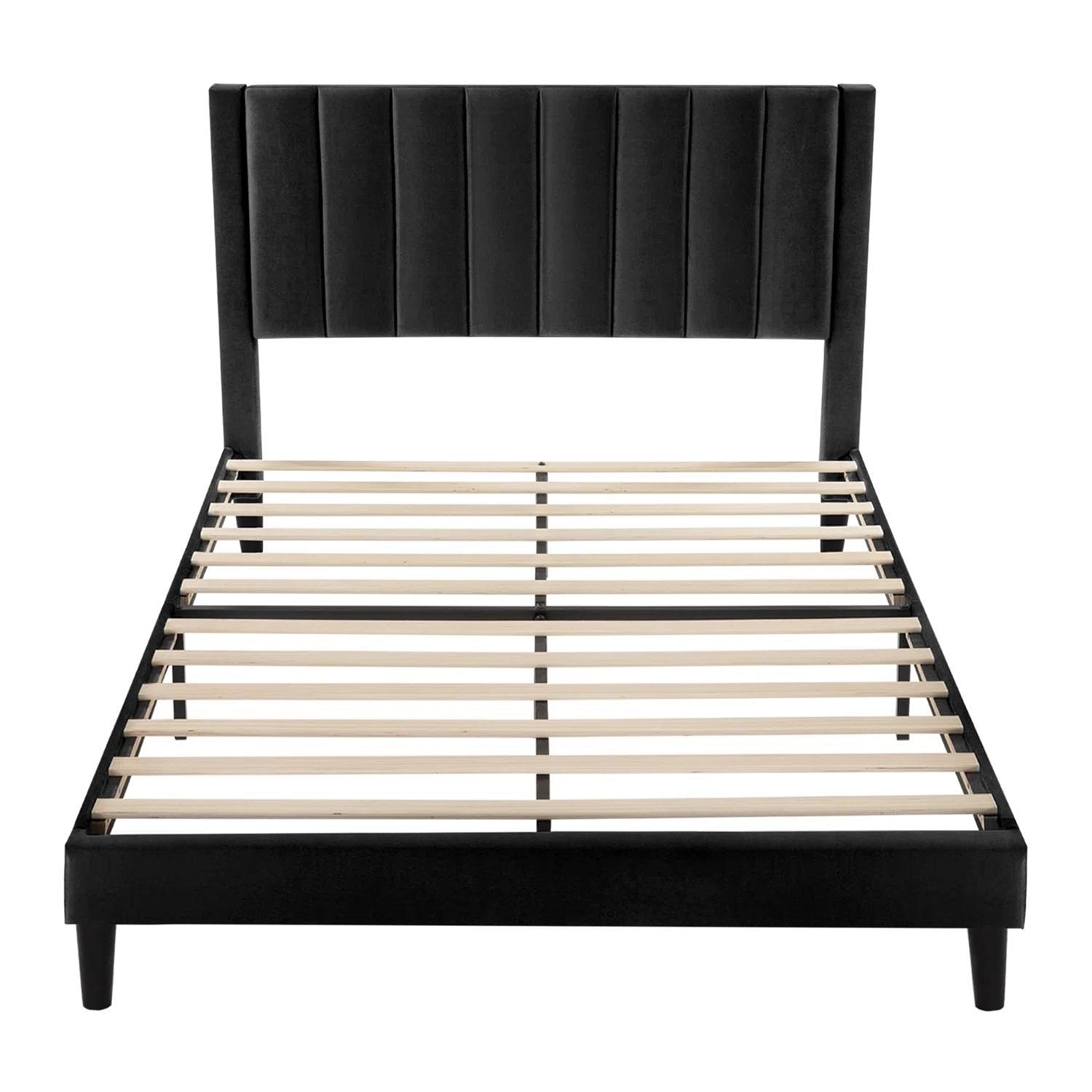 Queen size Modern Black Velvet Upholstered Platform Bed with Headboard - Free Shipping