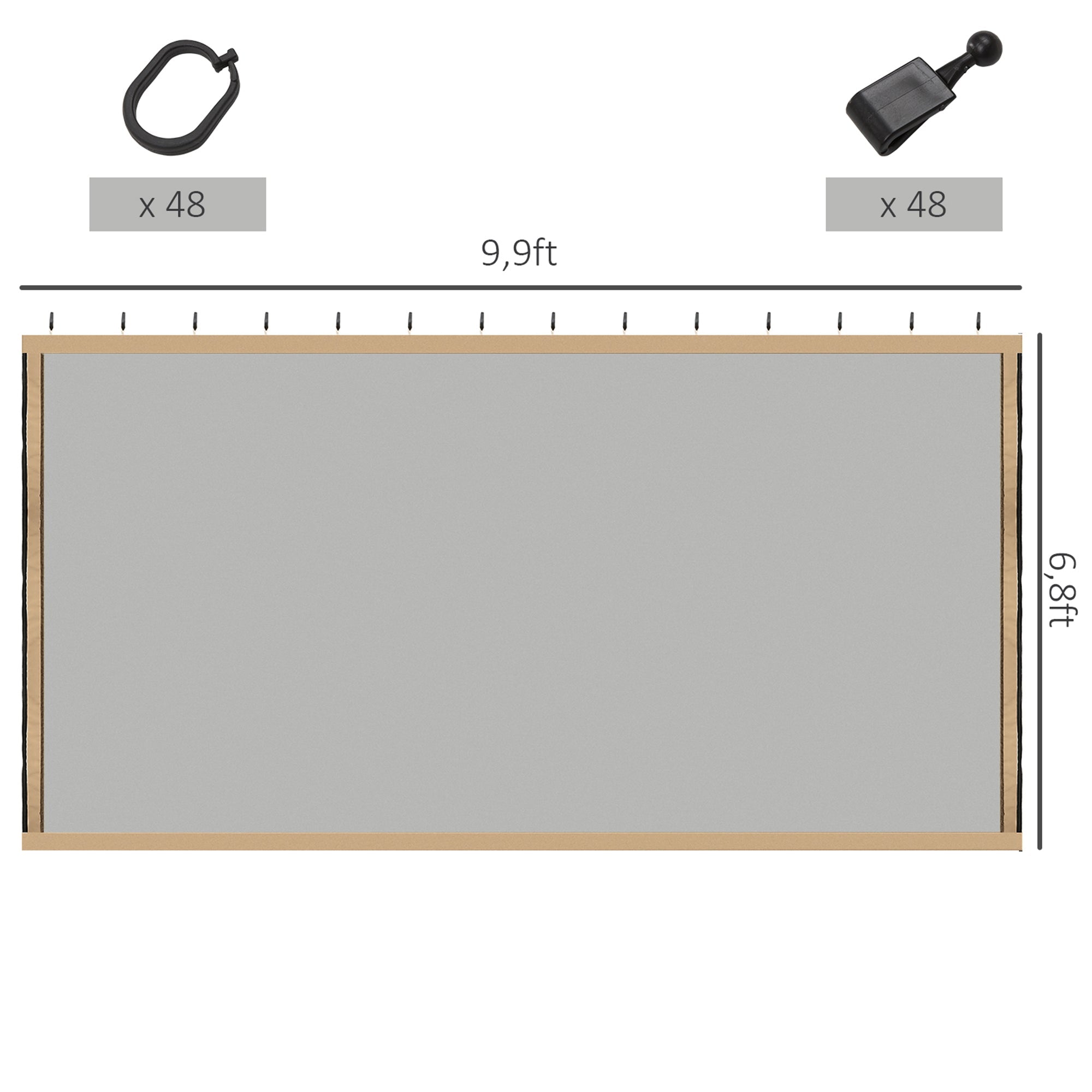 Outsunny Gazebo Mosquito Netting 10'x10' Black Screen Walls for Canopy with Zippers 
