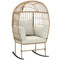 Oversized Rocking Chair, Indoor Outdoor Egg Chair w/ Thickened Cushions, Wicker Patio Lounger for Porch, Balcony, Beige