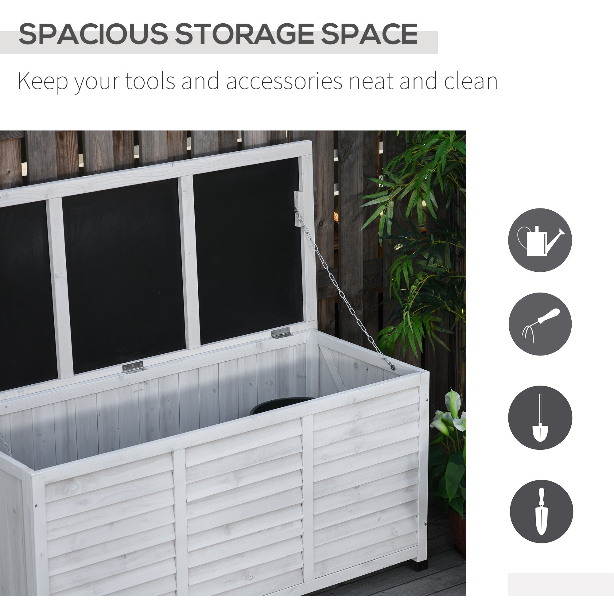 Outsunny 75 Gallon Wooden Storage Box patio Deck Box Bench, Garden Backyard Outdoor Storage Container with Aerating Gap & Weather-Fighting Finish, White 