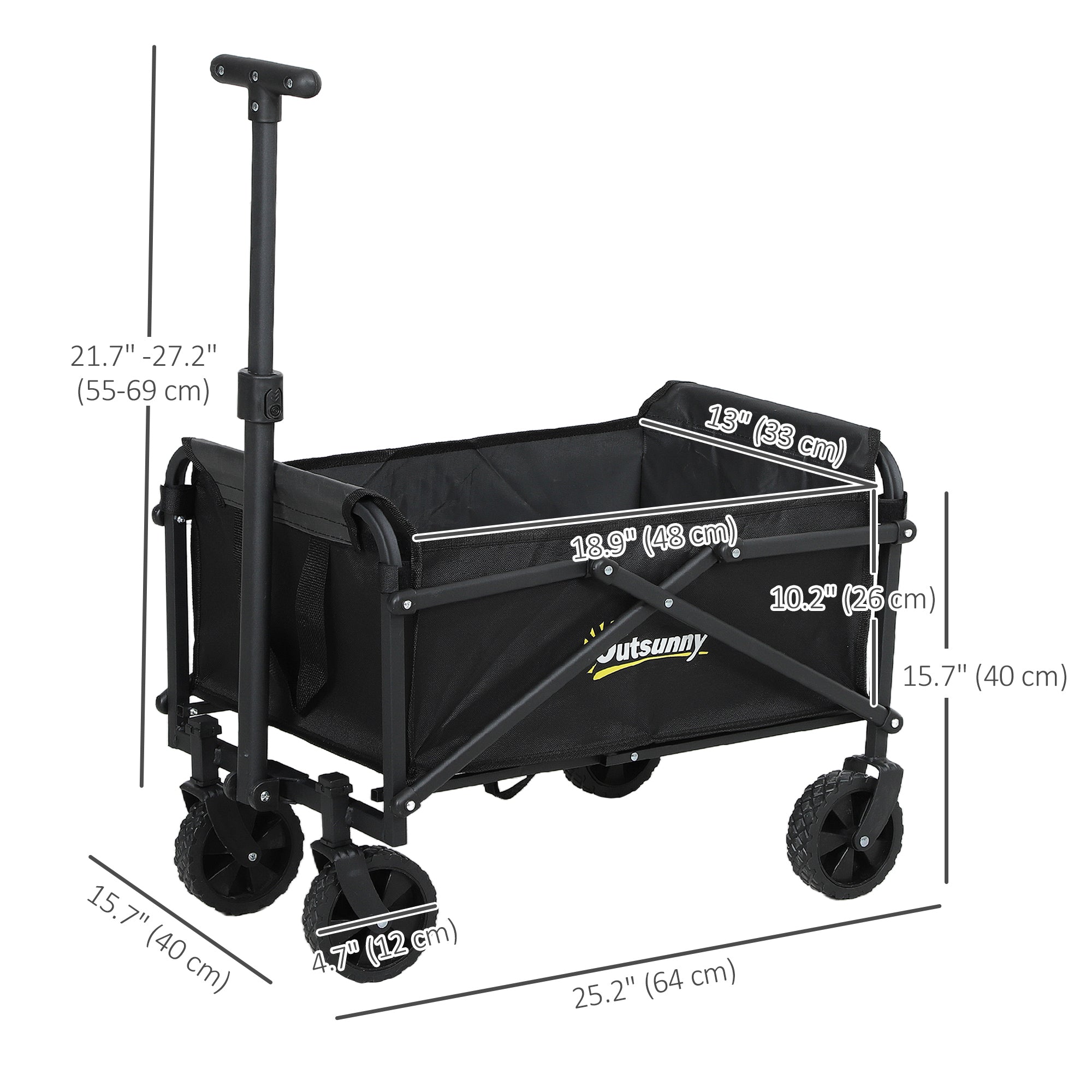 Outsunny Small Collapsible Folding Garden Cart, Heavy Duty Lawn Wagon with Universal Wheels and Adjustable Handle, Black 