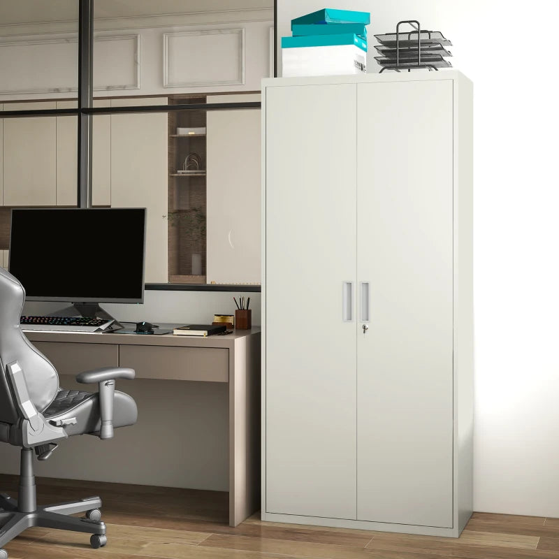 71" Tall Garage Cabinet, Metal Storage Cabinet with 2 Doors, 4 Adjustable Shelves for Home Office, Study, Garage, White