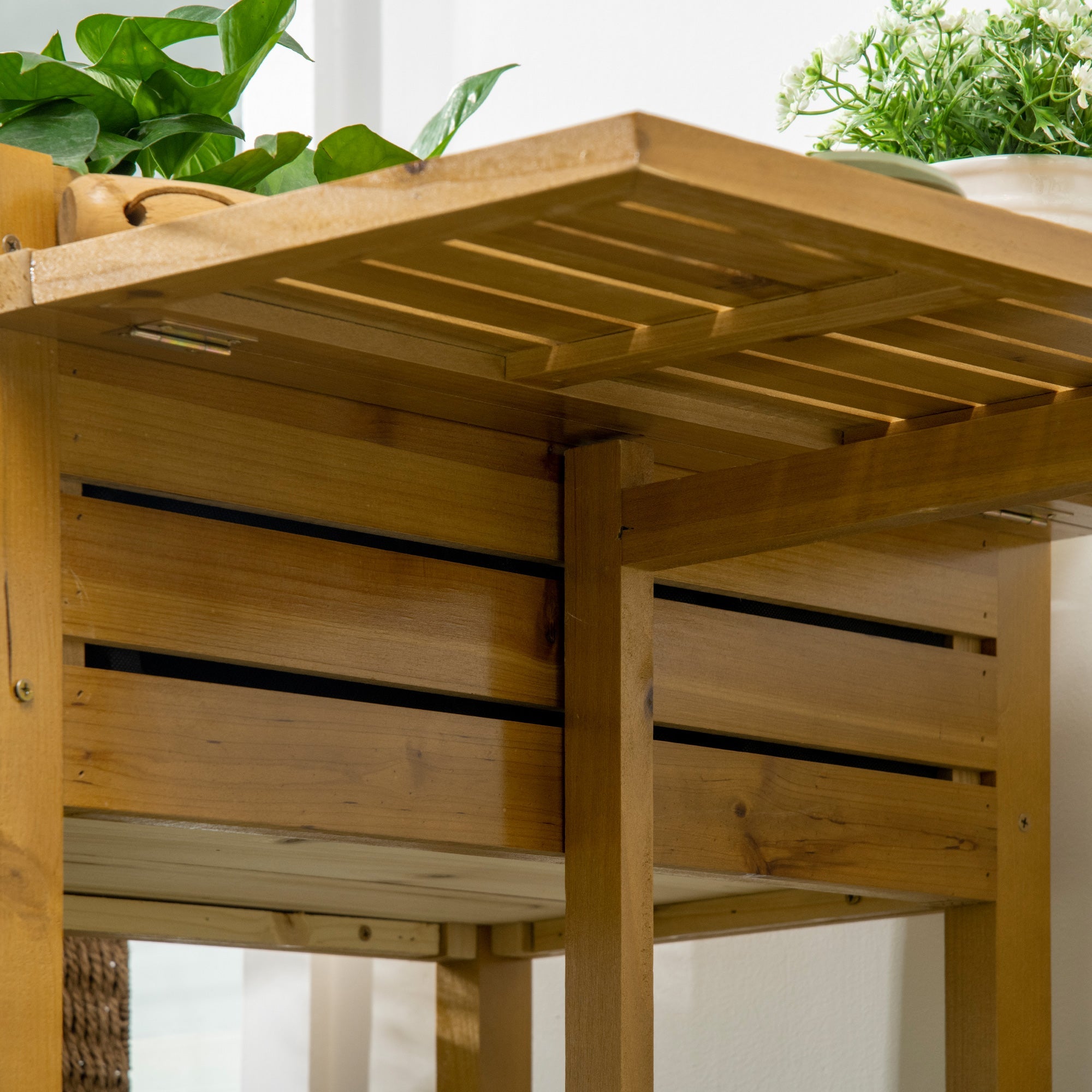 Outsunny Raised Garden Bed with Folding Side Table, Elevated Wood Planter Box for Flowers and Vegetables, Use for Patio, Balcony 