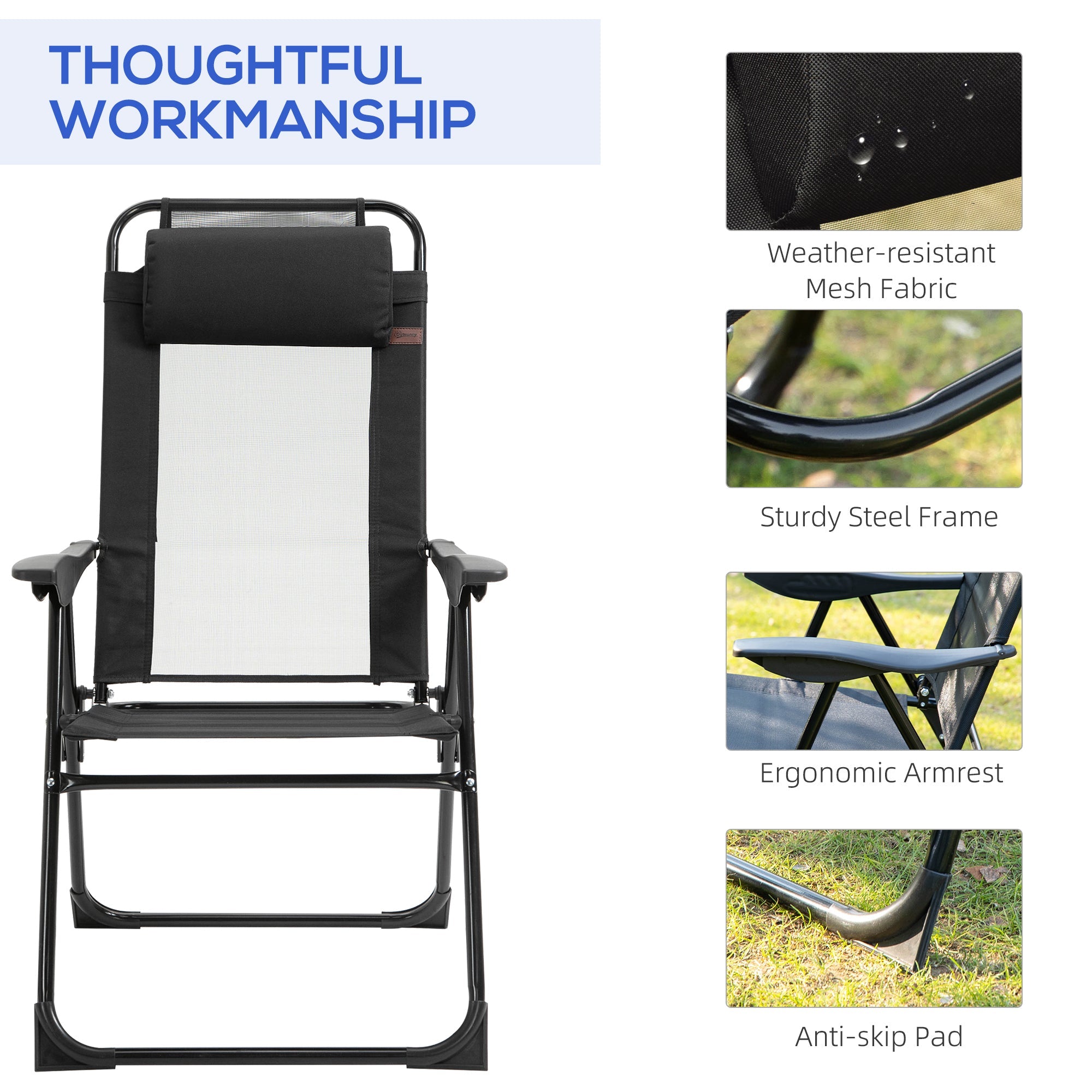 Outsunny Set of 4 Portable Folding Recliner Outdoor Patio Chaise Lounge Chair with Adjustable Backrest, Black 