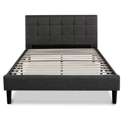 Queen size Modern Classic Dark Grey Upholstered Platform Bed with Headboard - Free Shipping 