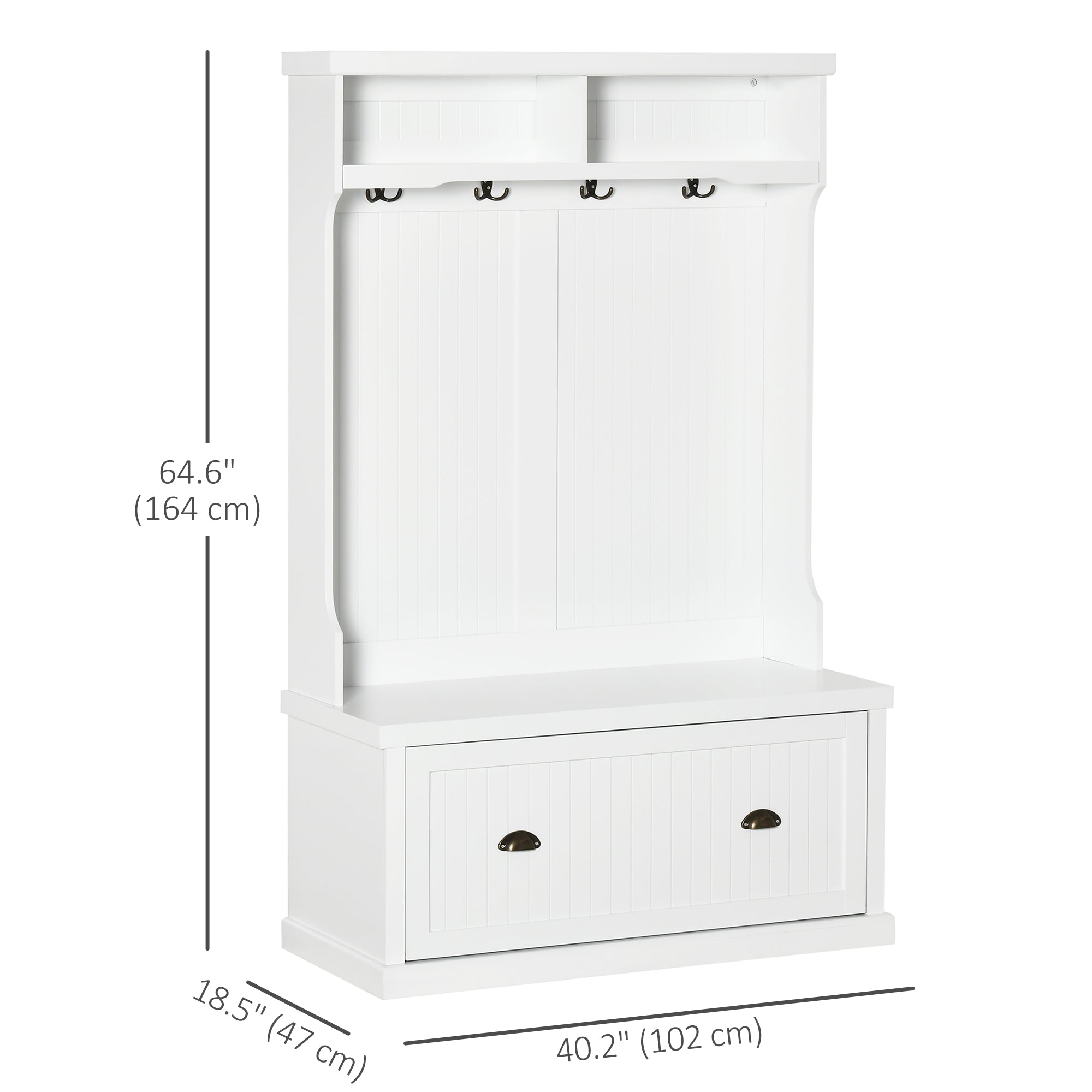 HOMCOM 3-in-1 Entryway Elegance: Modern Hall Tree Coat Rack with Shoe Storage Bench and Hooks for Bedroom, White Finish 