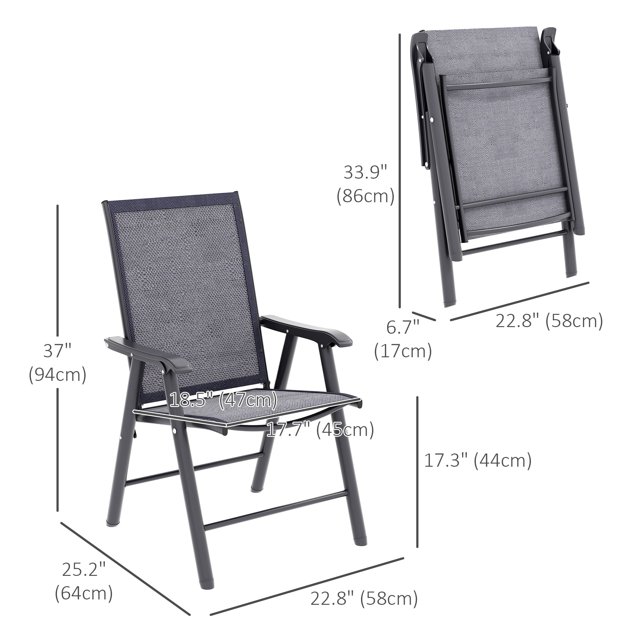 Outsunny 4-Piece Folding Chair Set for Relaxing on Patio Balcony Garden, Comfortable Outdoor Furniture with Armrests, Dark Grey 