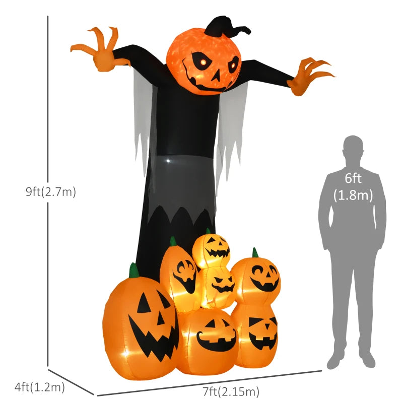 Outsunny 8ft Halloween Inflatable Pumpkin Head Ghost in a Hat – LED Lighted Outdoor Decoration 