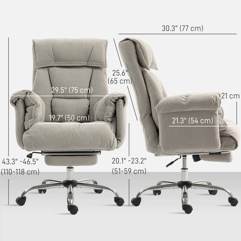 High Back Office Chair, Reclining Desk Chair with Footrest, Swivel Base, Rolling Wheels, Light Grey
