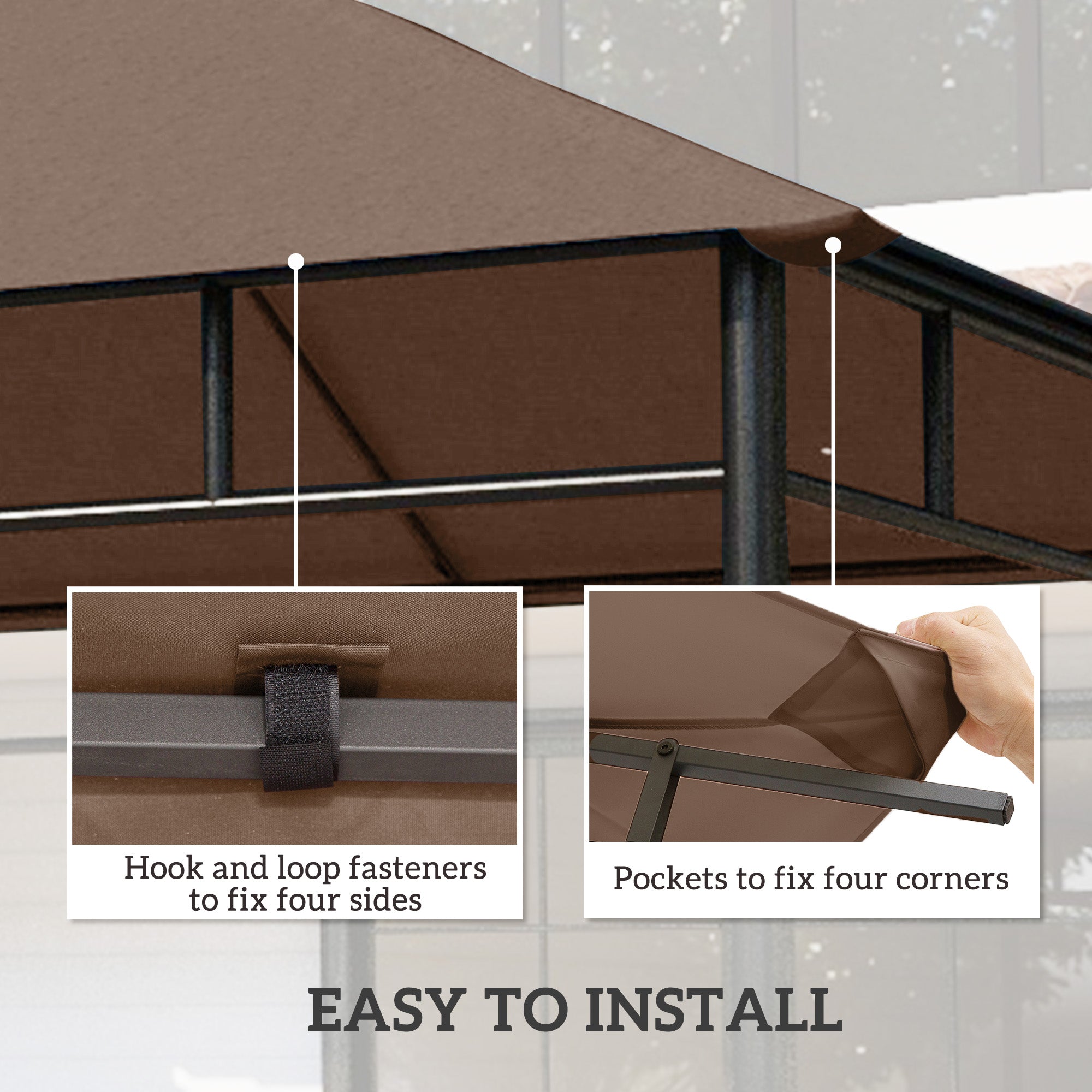 Outsunny Gazebo Canopy Replacement 9.84 x 9.84ft UV Protected Top Sun Shade Coffee 
