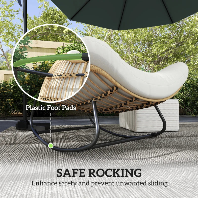 Oversized Rattan Patio Egg Chair, Outdoor Rocking Chair with Padded Cushion for Indoor, Porch, Cream White
