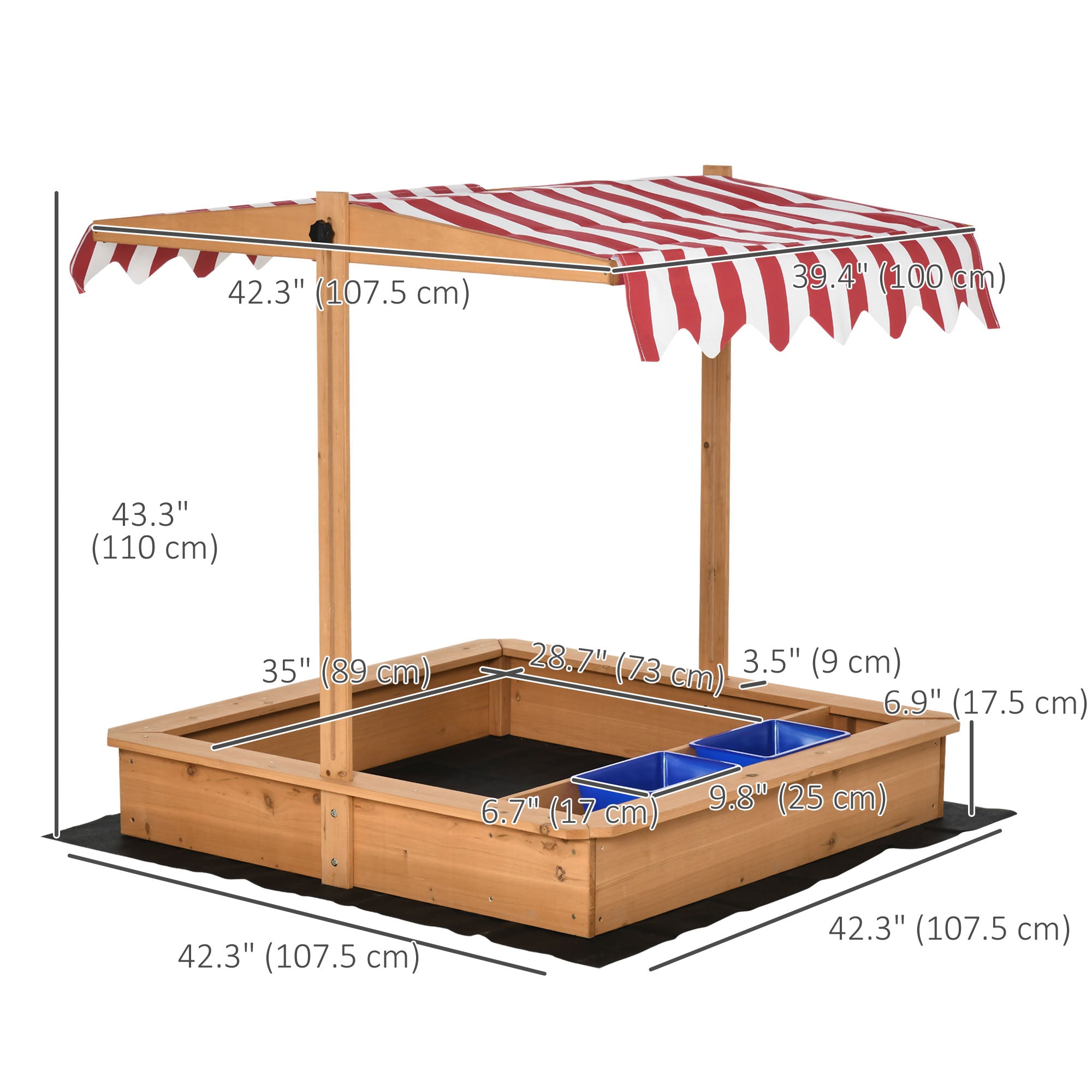 Outsunny Children's Wooden Sandbox, Outdoor Sand Play Station for Boys & Girls 3-7 Years Old 