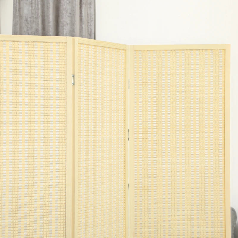 Woven Bamboo Room Divider, 3 Panel Folding Indoor Privacy Screens for Home Office, Natural Wood