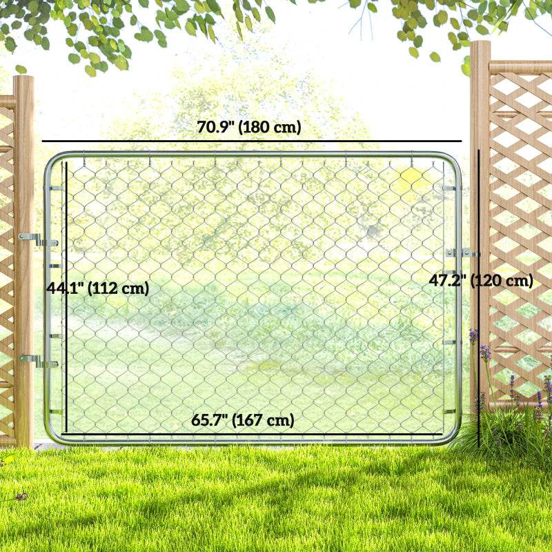 Garden Gate Chain Link Fence Gate, Galvanized Steel Garden Door for Yard Entrance Way, 47.2 x 70.9 in., Silver