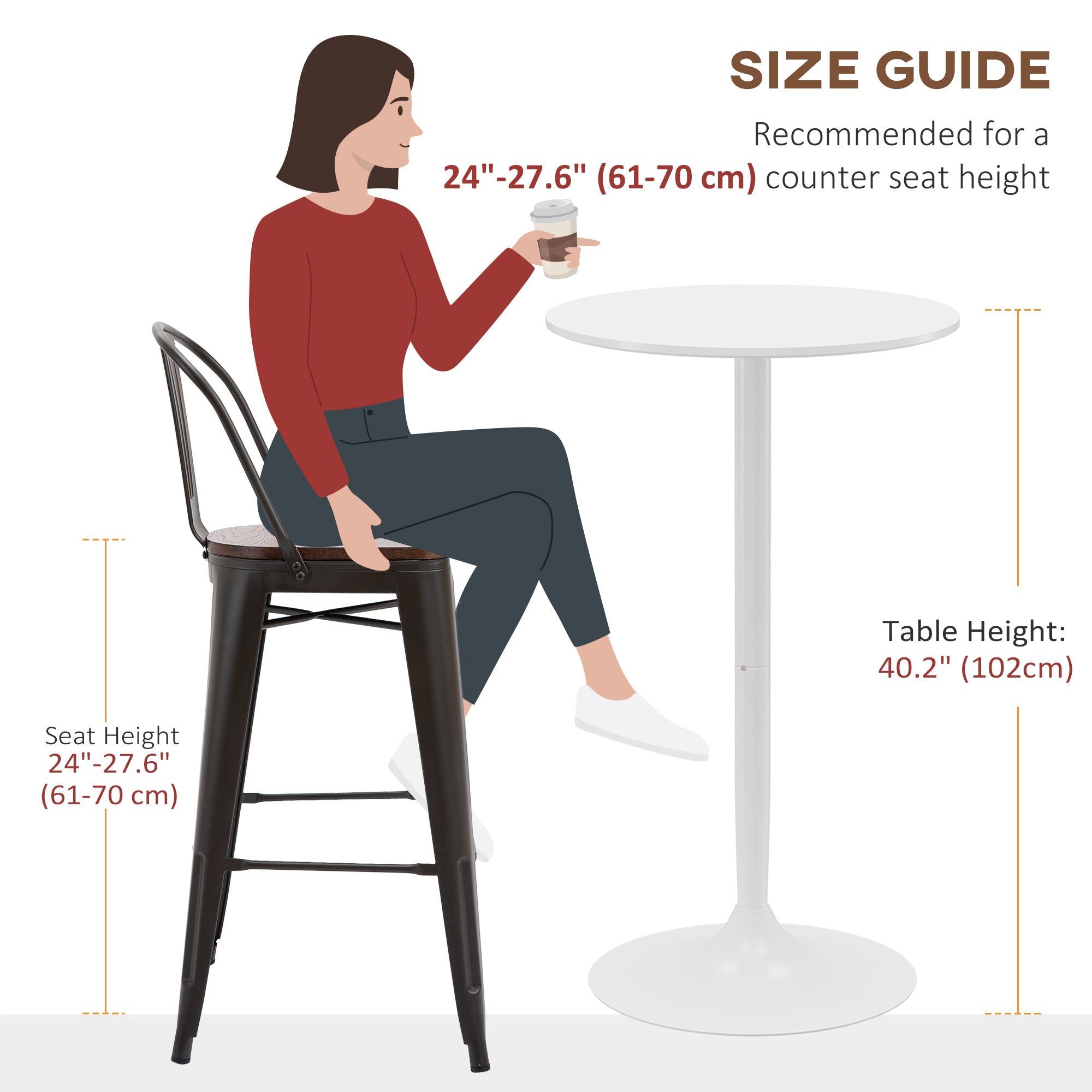 HOMCOM Modern High Top Bar Table Round Dining Painted Top Steel Base Bistro Table for 2 White 