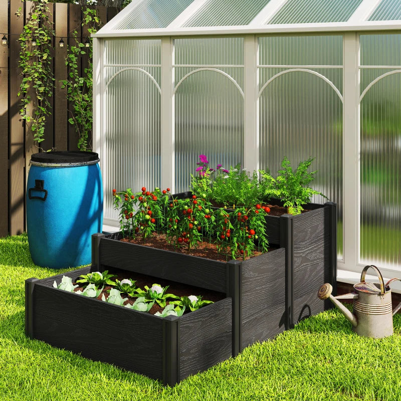 Vinyl Raised Garden Bed Kit, 3-Tier Elevated Garden Box with Open Bottom, DIY Assembly, Outdoor Raised Planter Box
