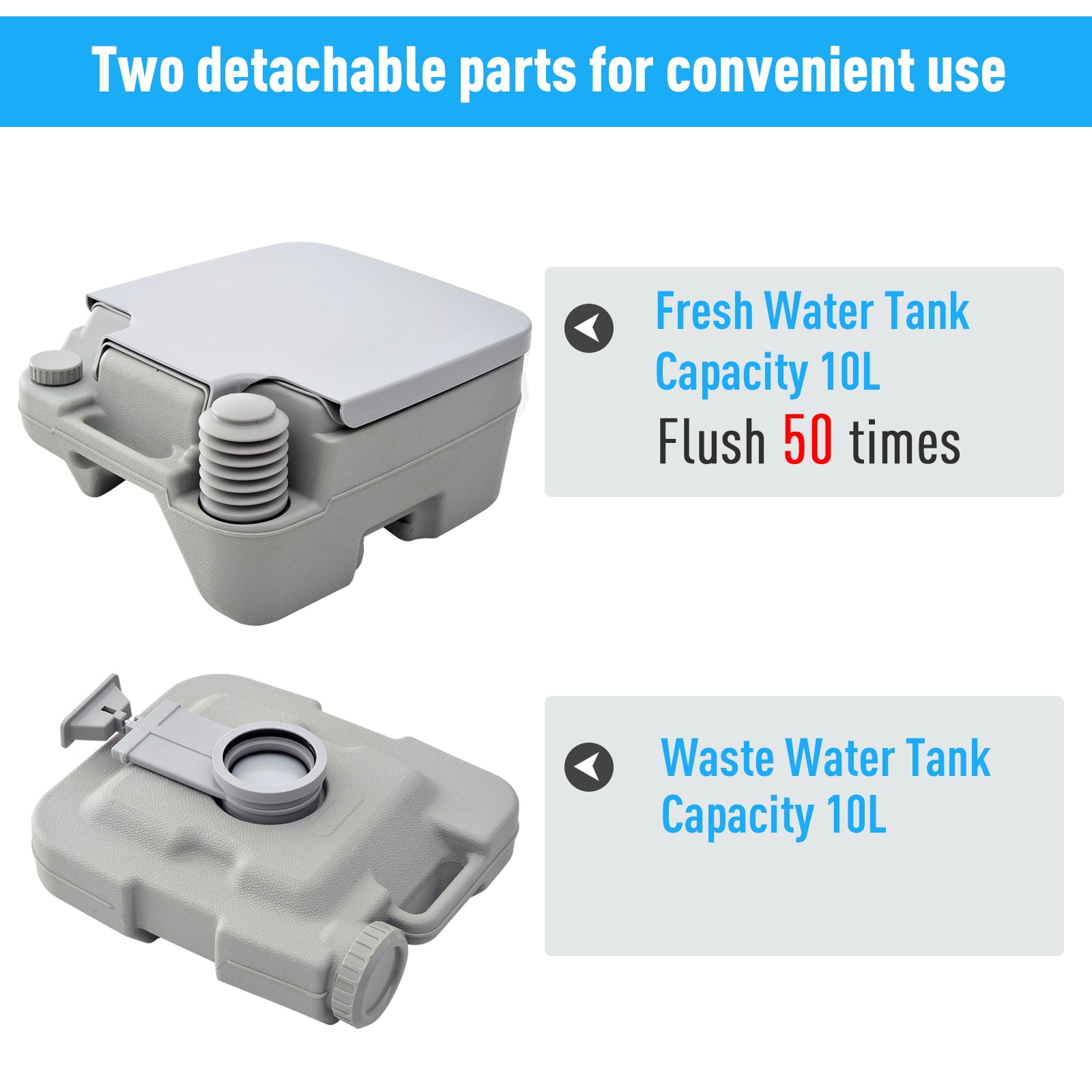 Outsunny Portable Camping Toilet with Flush, 2.6 Gallon (10L) Flushable Tank, Ideal for Outdoor, Boating, Road Trips 