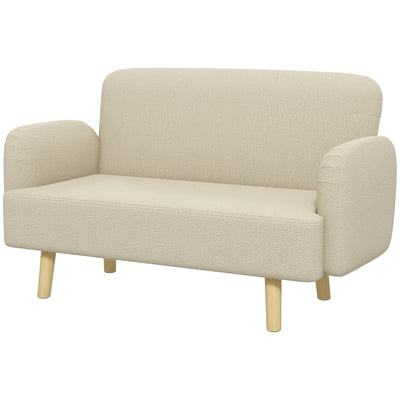 HOMCOM Velvet Feel Fabric 2 Seater Sofa, Small Sofa Loveseat with 8.3" Thick Padding and Wood Legs, Cream White 