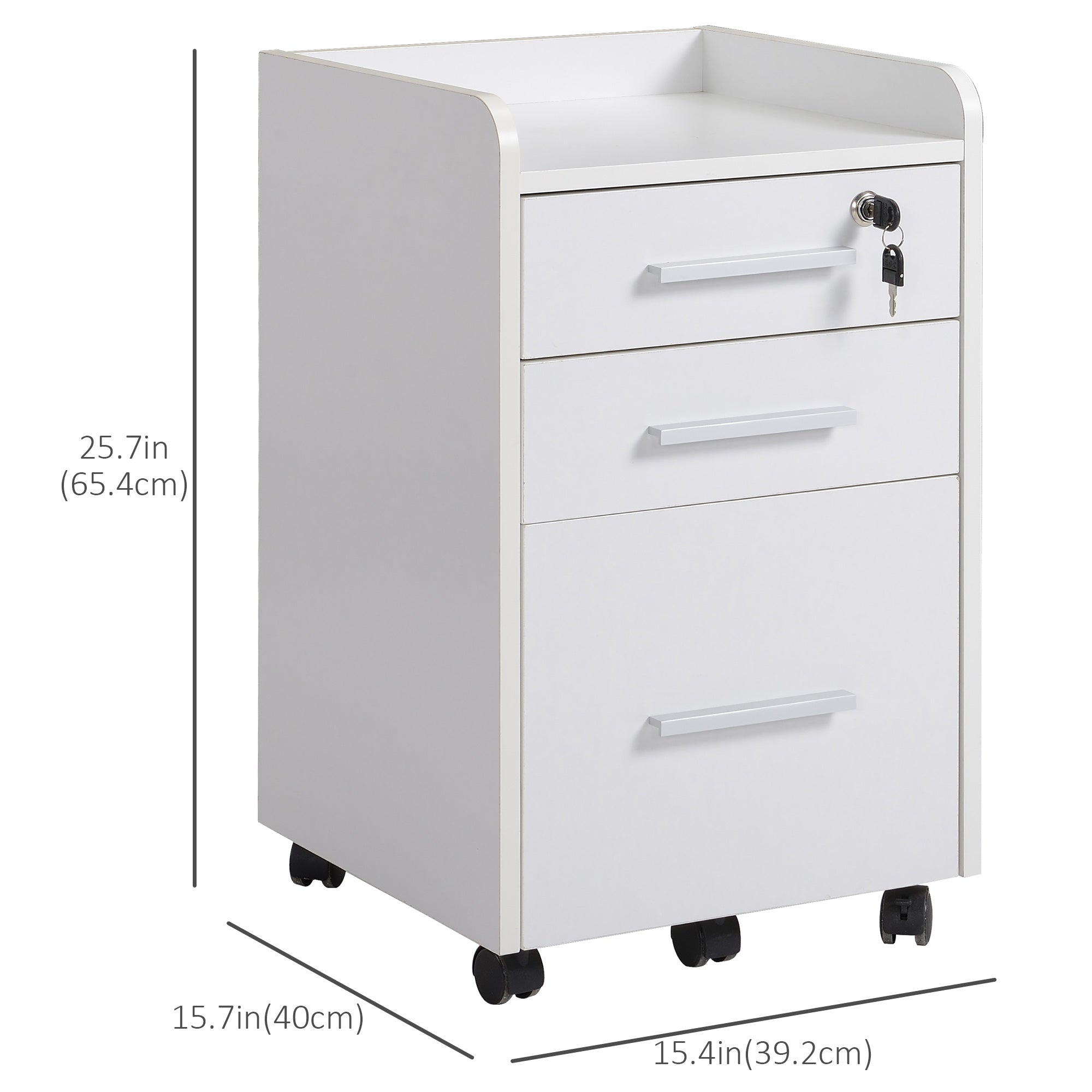 HOMCOM Mobile Filing Cabinet: 3-Drawer Vertical Unit with Lock & Wheels for Letter/Legal Docs, White 