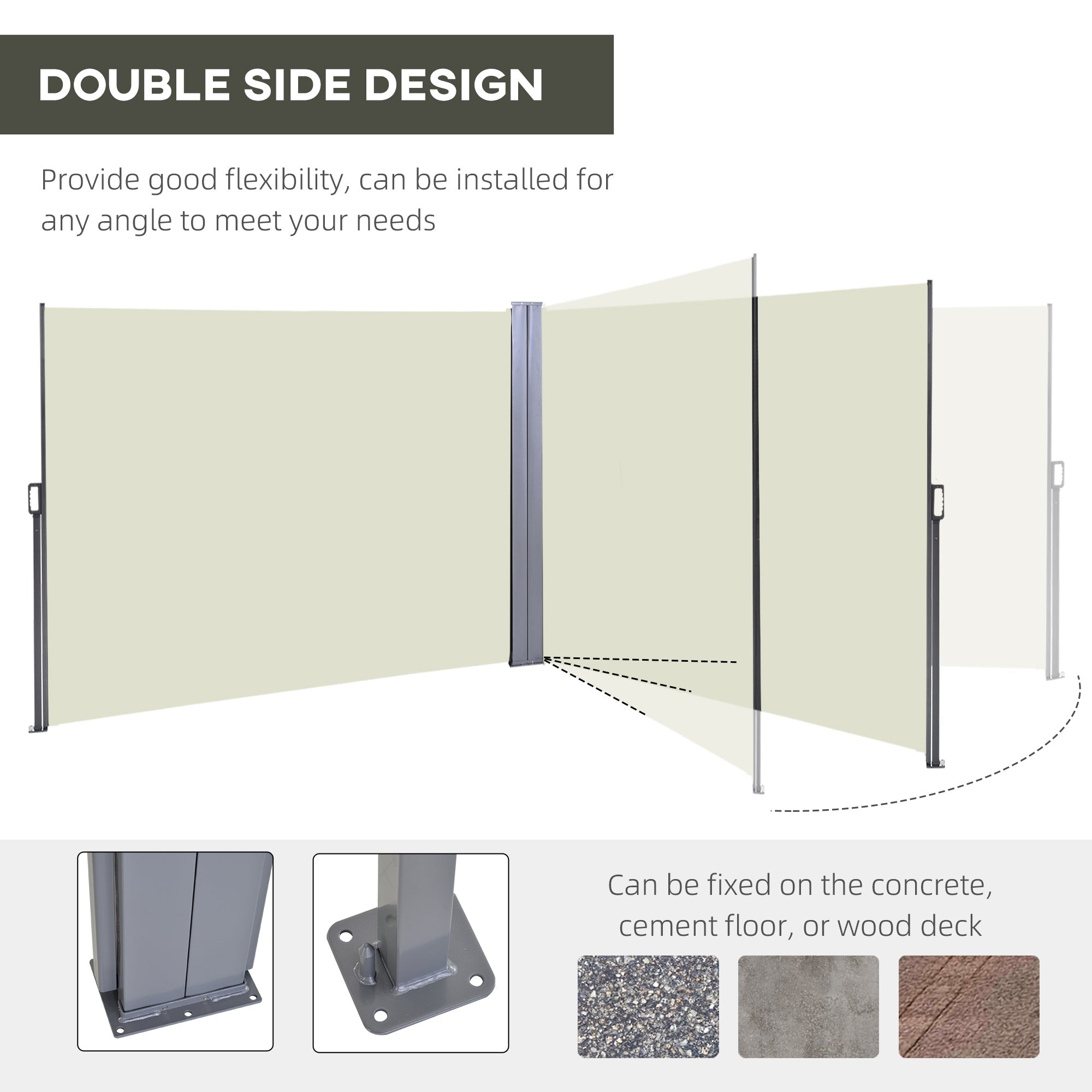 Outsunny Outdoor Privacy Screen 236" x 63" Double Side Retractable Awning for Patio Garden Balcony Backyard Cream White 