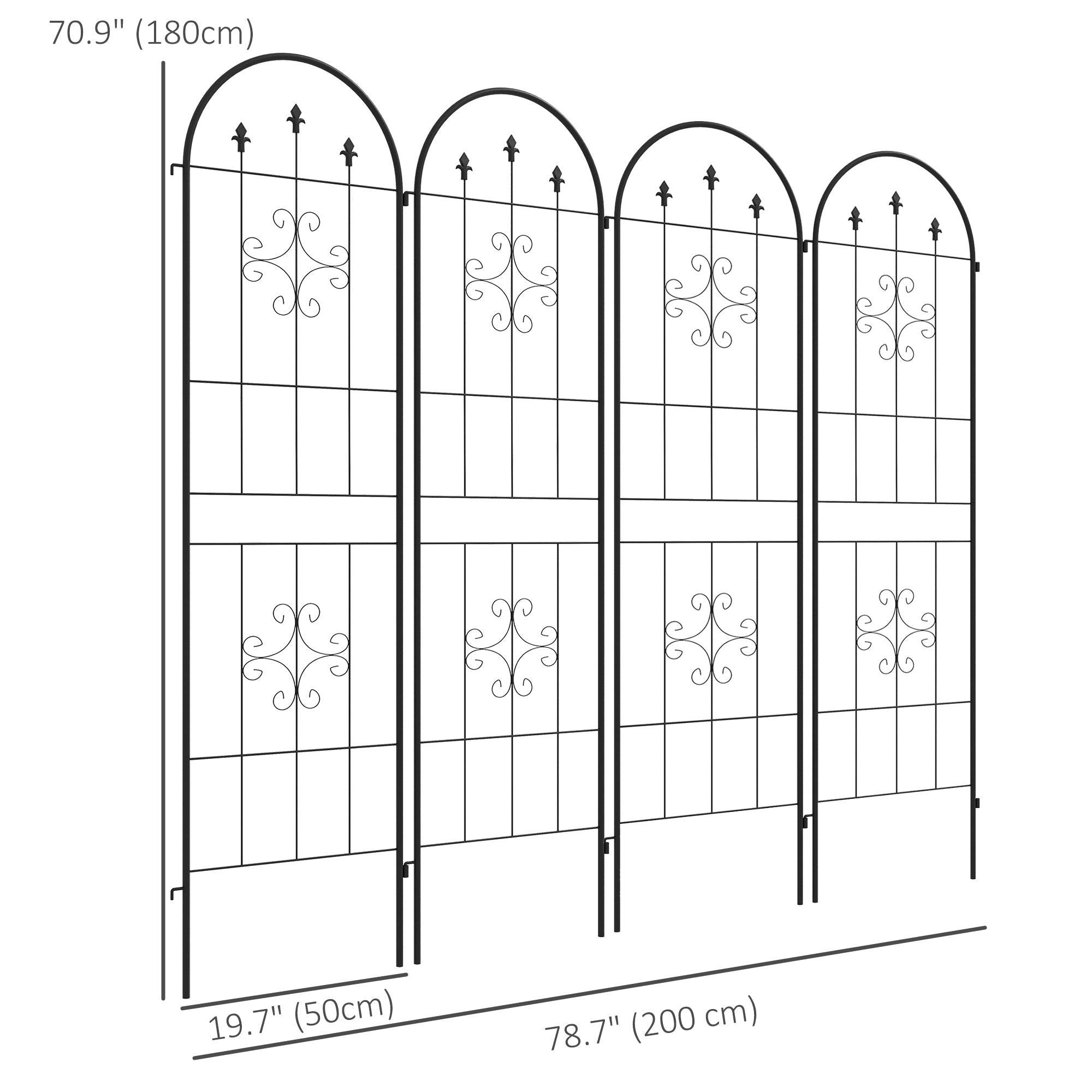 Outsunny Metal Garden Trellises 4-Pack, Climbing Plant Support Frames, Arrow Design, Durable Outdoor Decor 