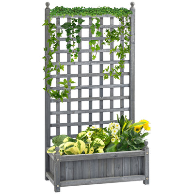Outsunny Raised Garden Planter Box with Trellis Climbing Vines Free Standing Flower Pot Display Rack Grey 