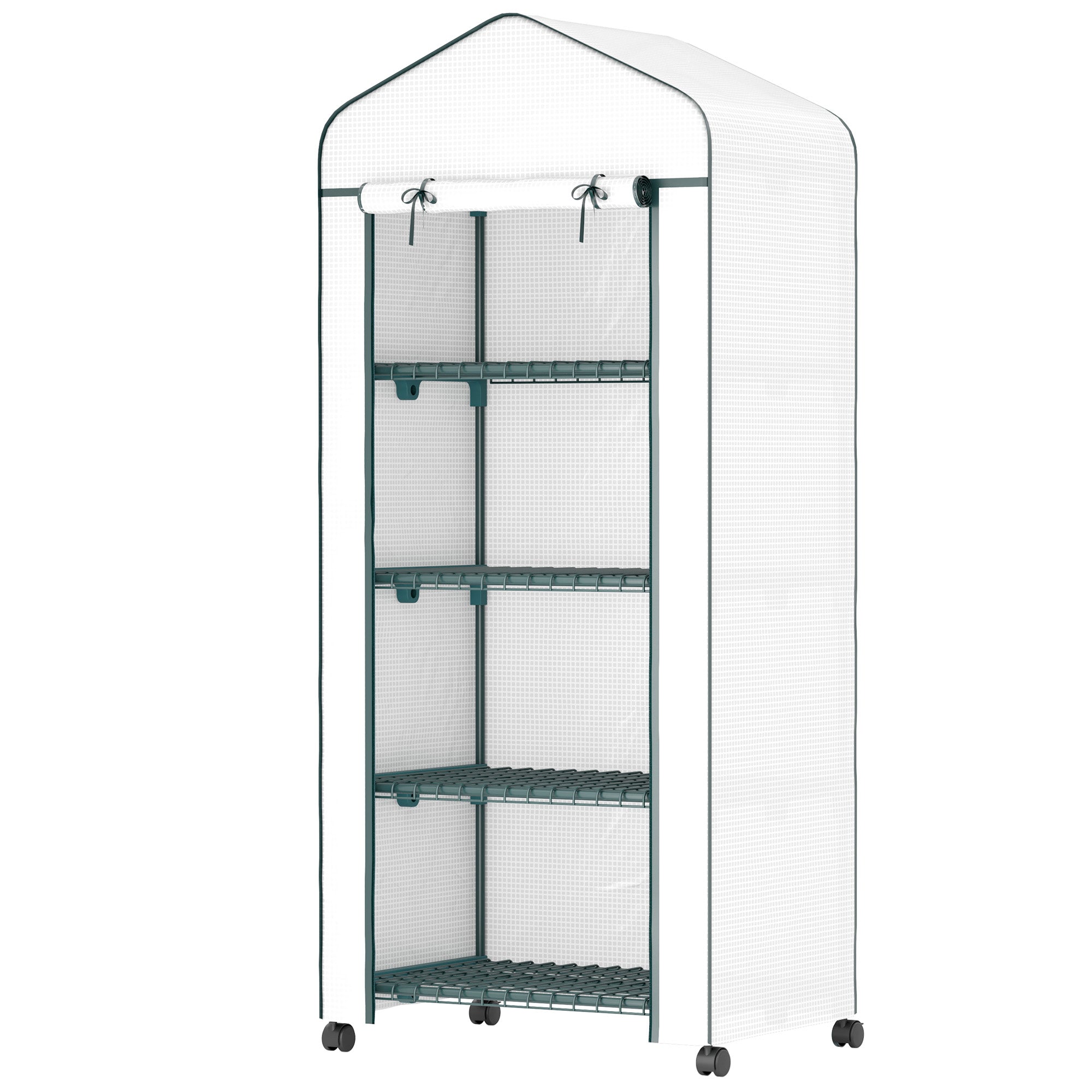 Outsunny Portable Greenhouse, Outdoor Hot House Plant Flower Greenhouse with 4 Tier Shelves, PE Cover, White 