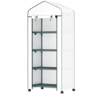 Outsunny Portable Greenhouse, Outdoor Hot House Plant Flower Greenhouse with 4 Tier Shelves, PE Cover, White 