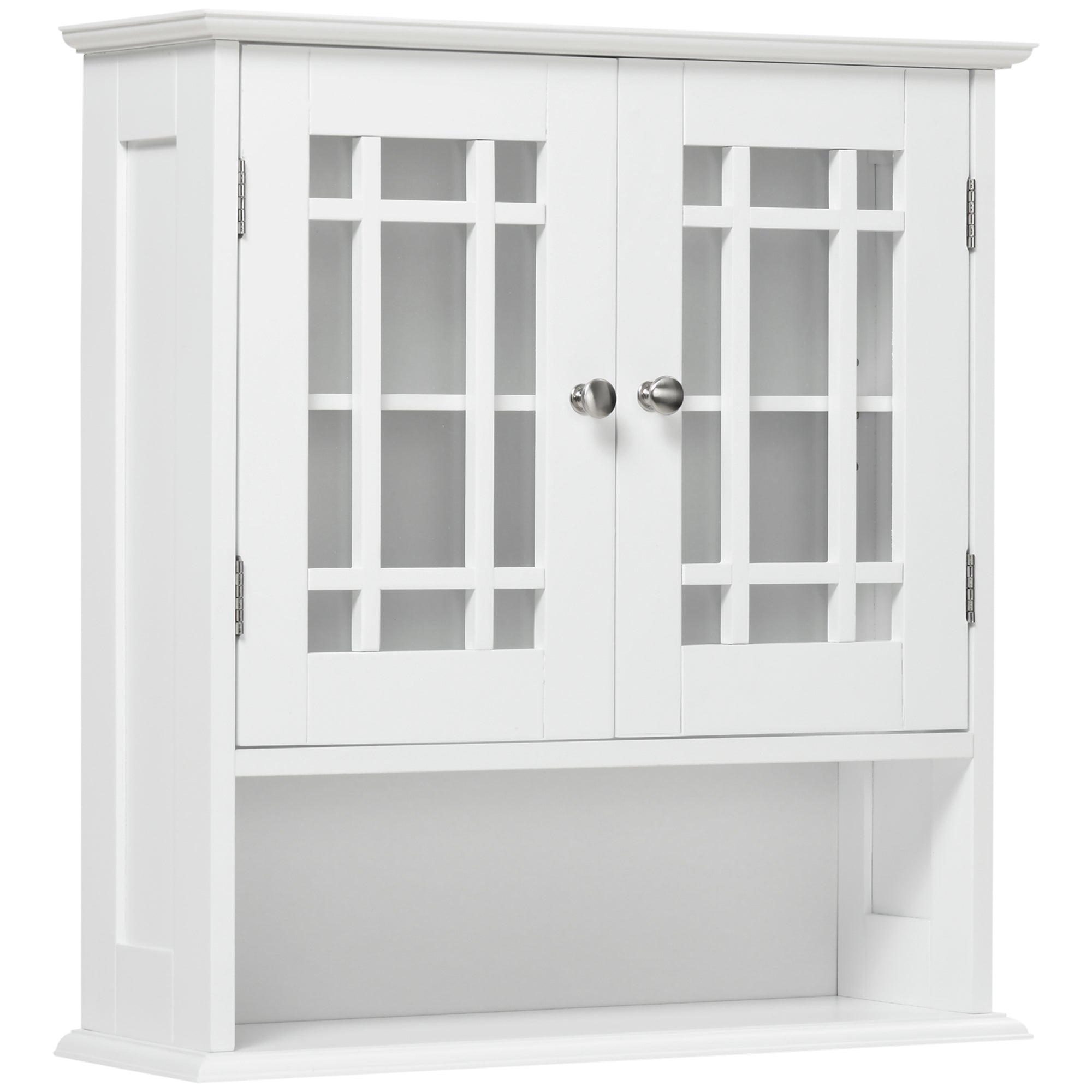kleankin 2 Door Wall Mount Storage Organizer Modern Bathroom Cabinet with Open Shelf White 