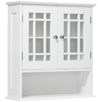 kleankin 2 Door Wall Mount Storage Organizer Modern Bathroom Cabinet with Open Shelf White 