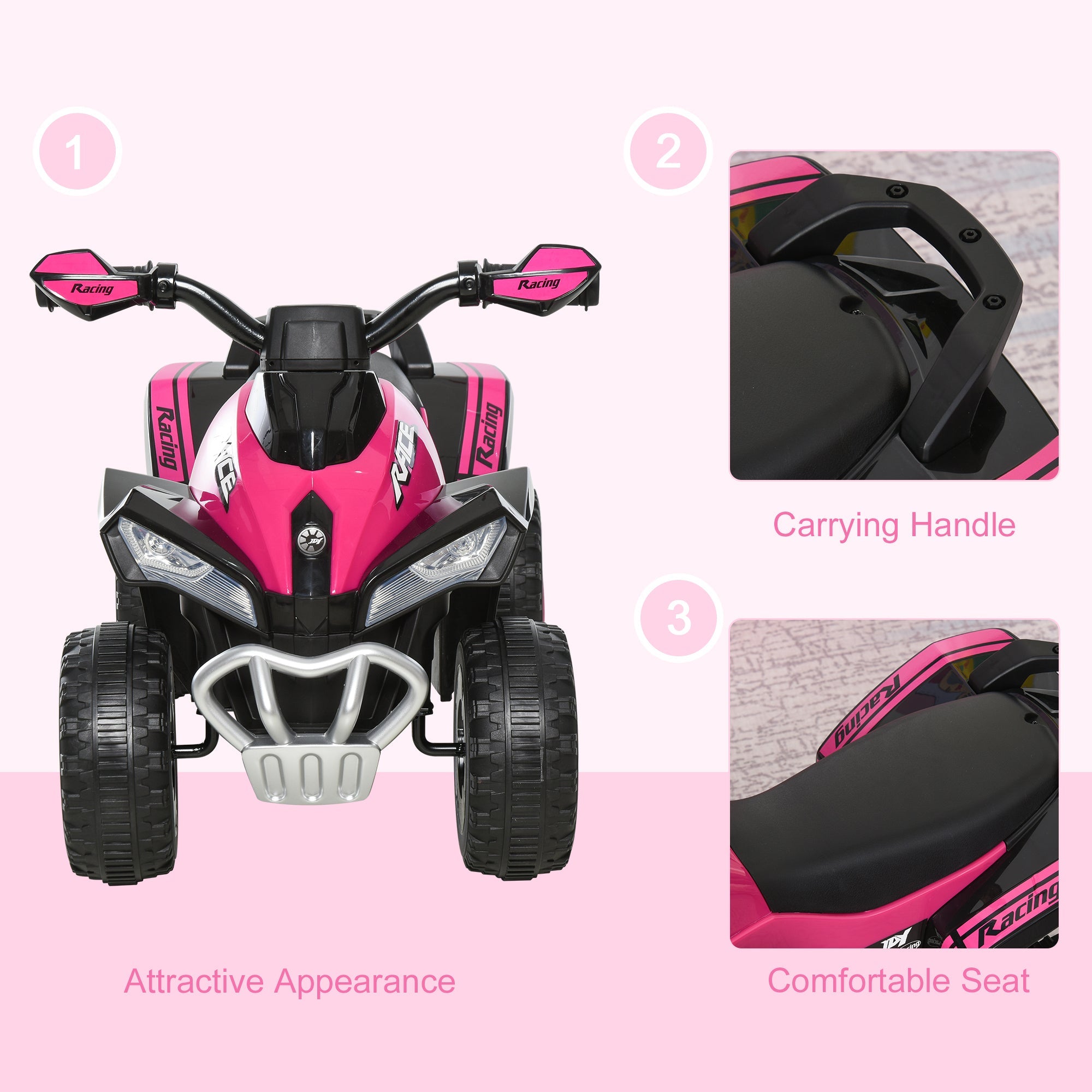 Aosom Kids Ride-On Motorcycle Toy 4 Wheels Walker No Power Foot To Floor with Music and Light 
