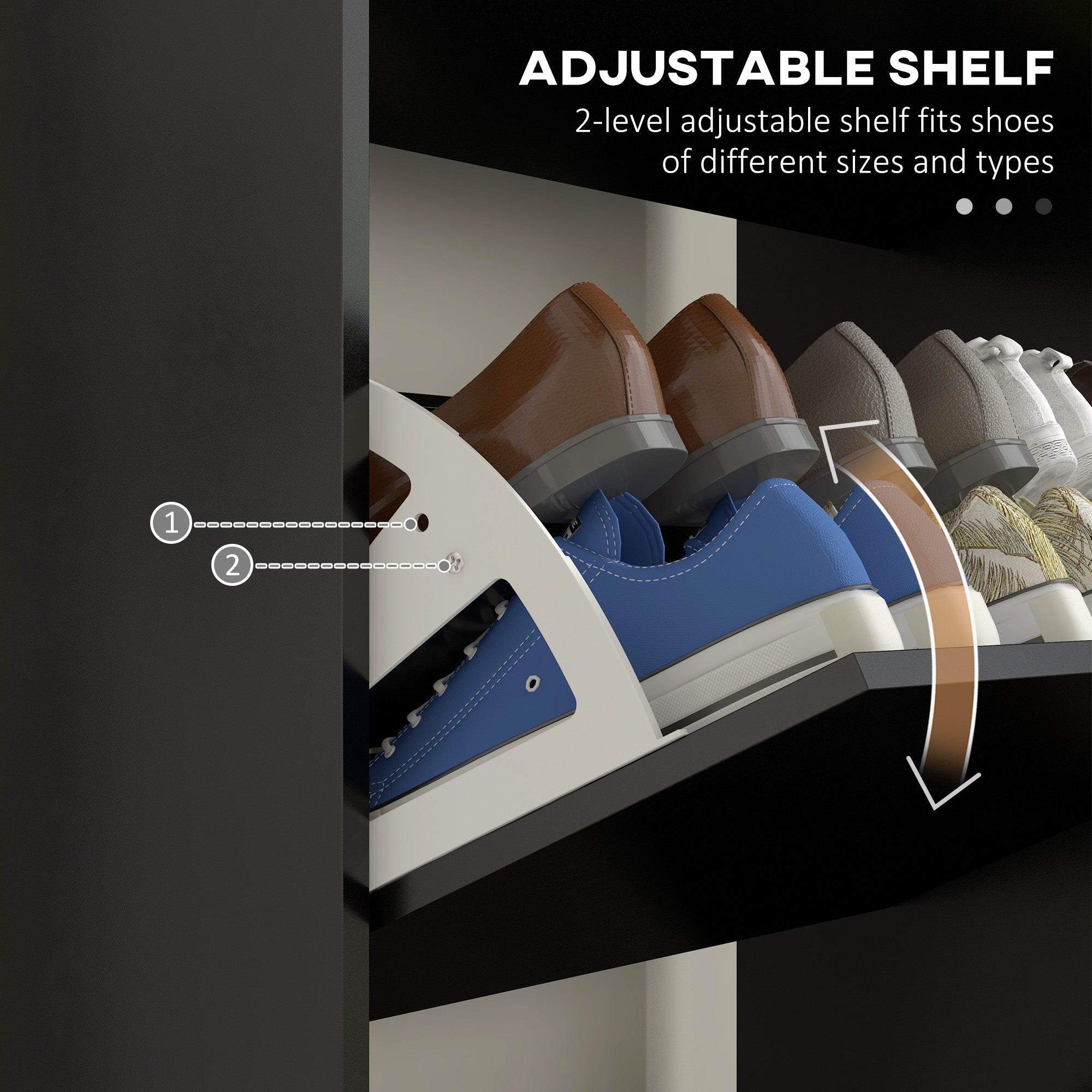 HOMCOM Slim Shoe Storage Cabinet 3 Flip Drawers Adjustable Shelves for 18-24 Pairs Black 