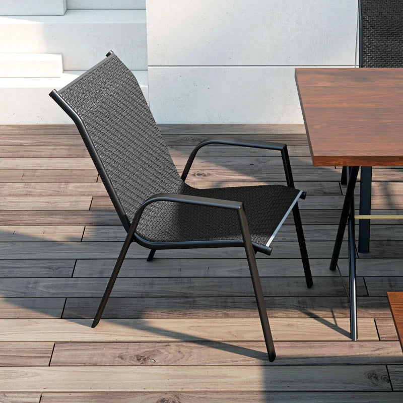 Four-Piece Stacking Rattan Outdoor Dining Chairs Set - Grey
