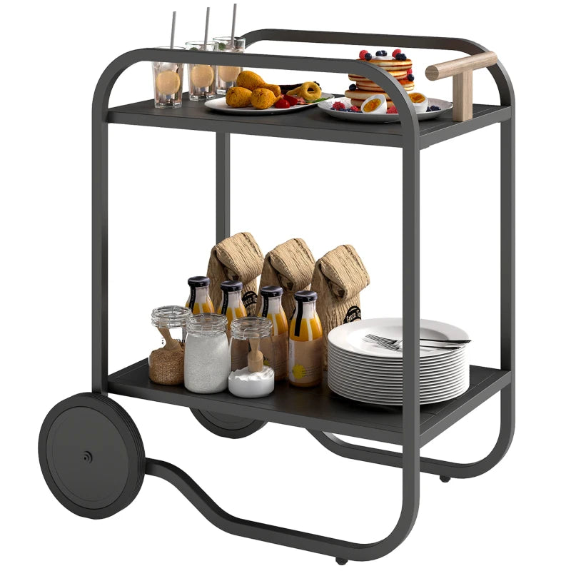 Outdoor Grill Cart with Storage, 2-Tier Bar Cart on Wheels with Side Handle, Steel Frame for Indoor Outdoor, Black