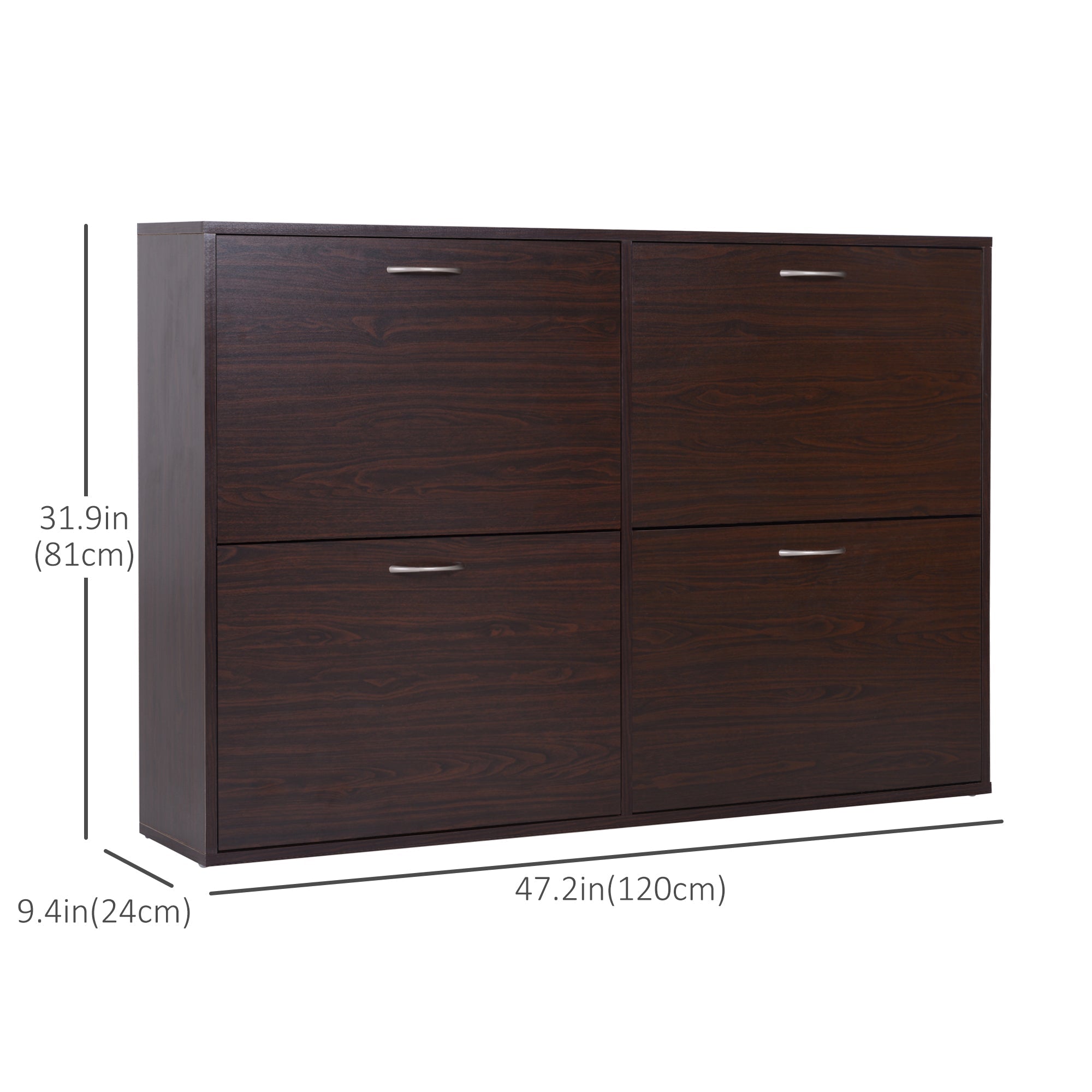 HOMCOM Wooden Shoe Storage Cabinet with 4 Flip Down Drawers, Entryway Shoe Shelf Organizer in Rich Brown 