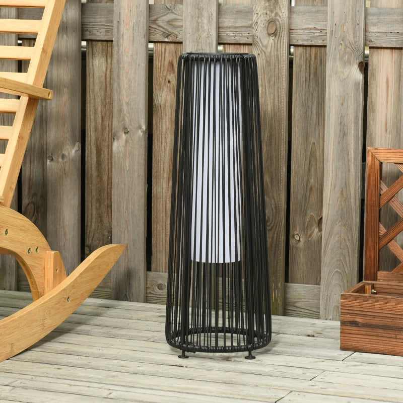 Wicker Solar Floor Lamp, Decorative Outdoor Lamp with Auto On/Off LED Light, IP44 for Patio, Porch, Pathway, Black