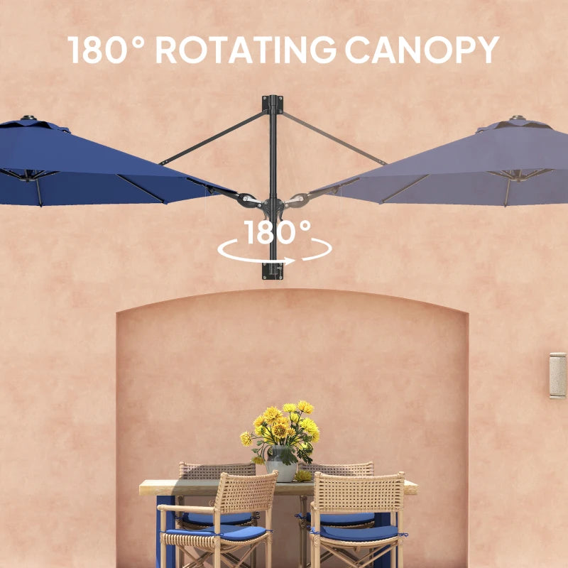 9.6 x 9.6 ft Wall Mounted Umbrella with Rotate, Patio Market Umbrella Parasol for Outdoor with Crank, Dark Blue