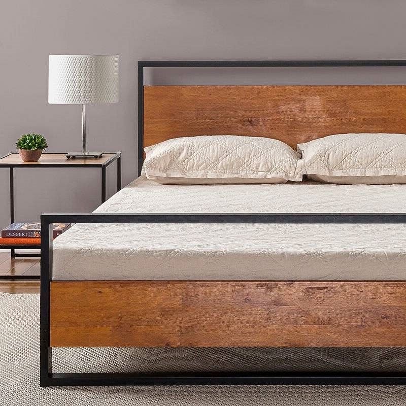 Queen size Modern Metal Wood Platform Bed Frame with Headboard and Footboard - Free Shipping