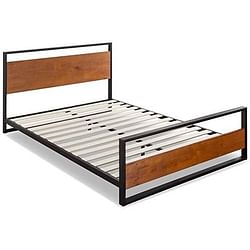 Queen size Modern Metal Wood Platform Bed Frame with Headboard and Footboard - Free Shipping