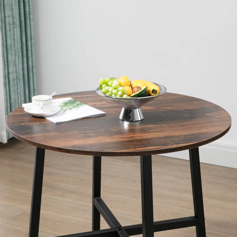 Ф31.5" Dining Room Table, Industrial Style Kitchen Table Round  with Steel Legs, Rustic Brown