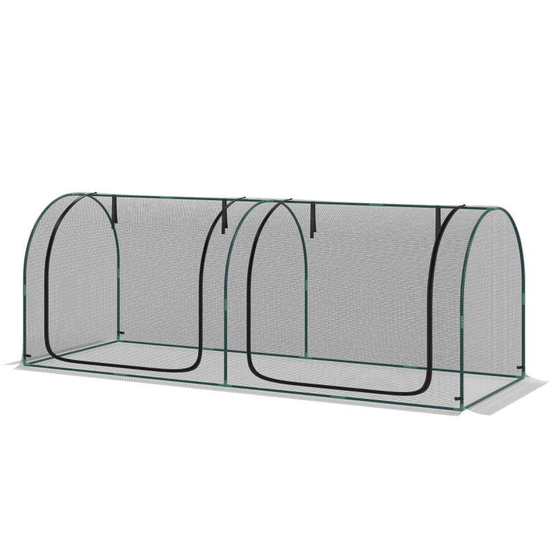 8' x 3' Crop Cage, Garden Plant Protector, with 3 Zippered Doors and 6 Ground Stakes, for Garden, Yard, Lawn, Black