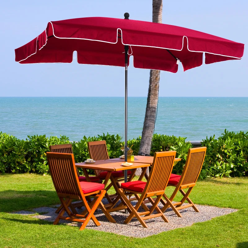 6.5x4ft Rectangle Patio Umbrella Aluminum Tilt Adjustable Garden Parasol Sun Shade Outdoor Canopy Red