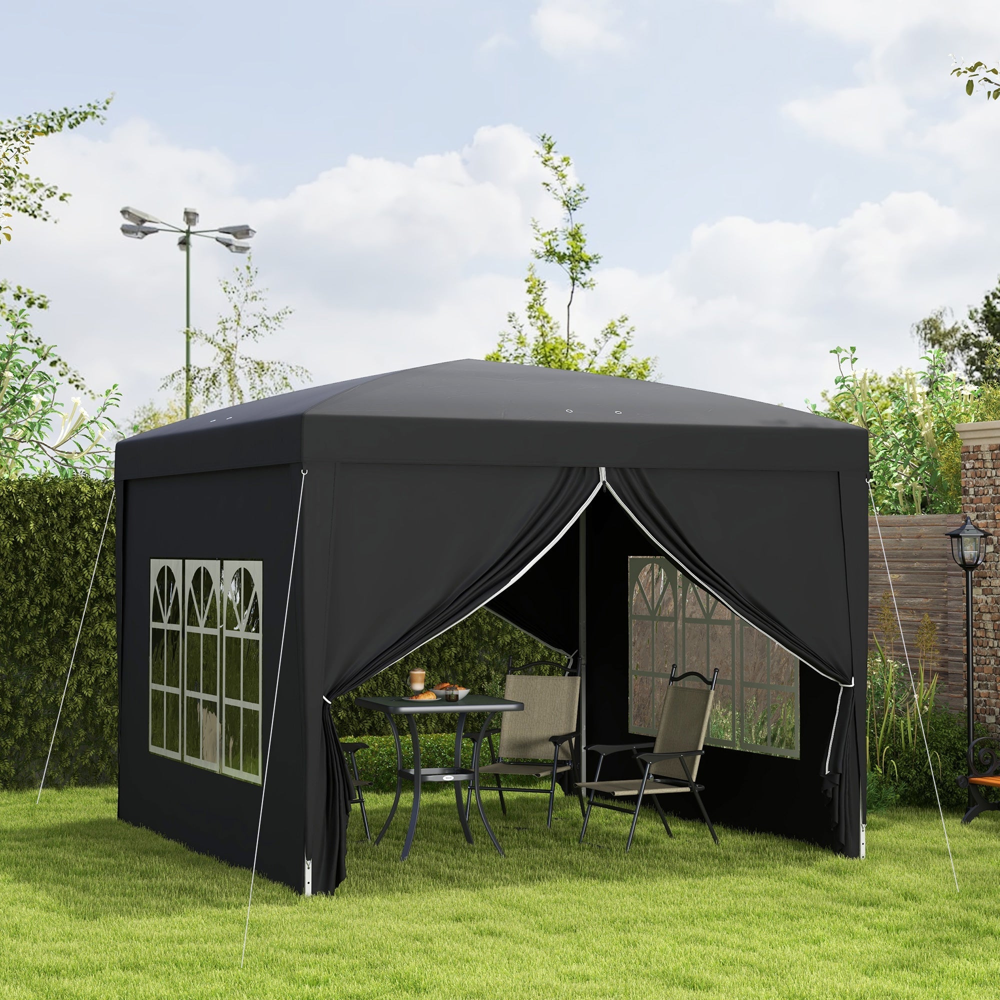 Outsunny 10'x10' Pop Up Party Tent Outdoor Wedding Gazebo Canopy Carrying Bag Black 
