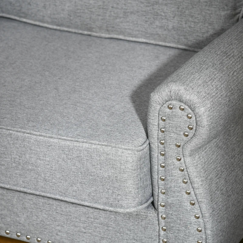 Stylish Midback Double Sofa with Sponge Padding, 2 Seater Sofa Couch, with Rubber Wood Leg, Grey