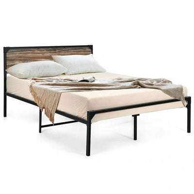Rustic FarmHome Metal Wood Platform Bed Frame in Queen Size - Free Shipping 