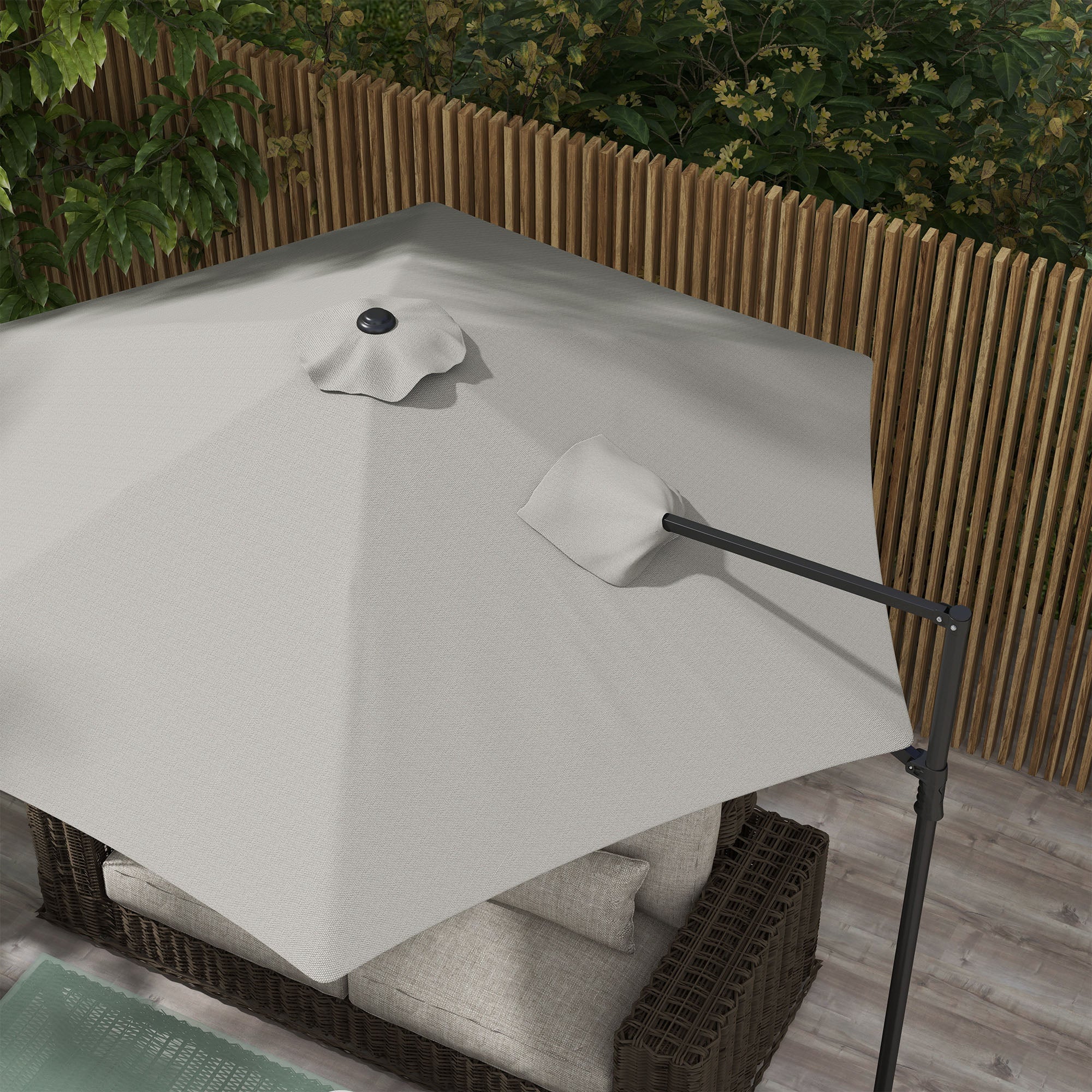 Outsunny 8.5FT Outdoor Cantilever Roma Parasol with 360° Rotation and Cross Base, Offset Patio Umbrella for Garden, Light Grey 