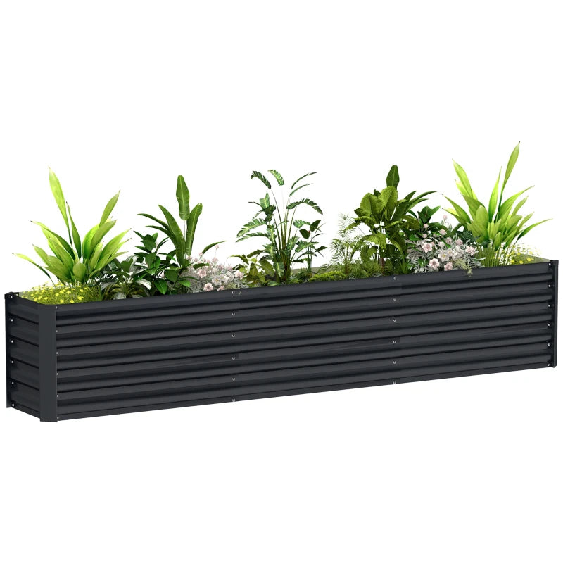 8 x 1.3 x 1.5ft Galvanized Raised Garden Bed, Reinforced Outdoor Planter Box with Open Bottom, Dark Grey
