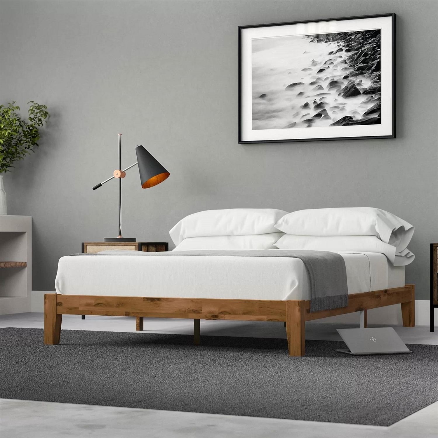 Queen Simple Modern Solid Wood Platform Bed Frame - 700 lb. Weight Capacity - Free Shipping