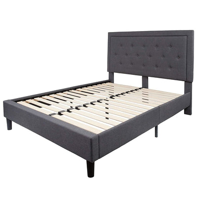 Queen size Dark Gray Fabric Upholstered Platform Bed Frame with Headboard - Free Shipping 
